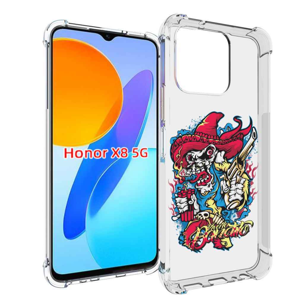 

Чехол MyPads нарисованный скелет с писталетом для Honor X8 5G, Прозрачный, Tocco
