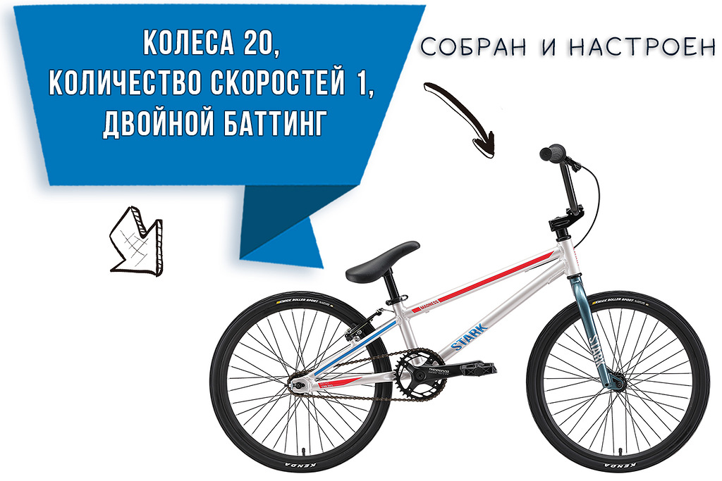 

Велосипед Stark Madness BMX Race 2024 серый/красный (собранный и настроенный), BMX Race