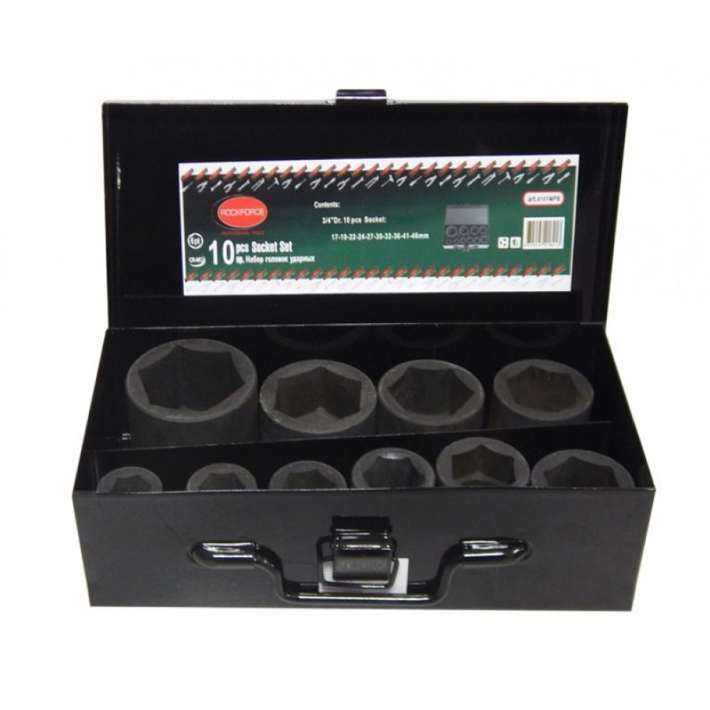 

ROCKFORCE Набор торцевых головок 3/4DR ударных 17-46мм 10 предметов RF-6101MPB