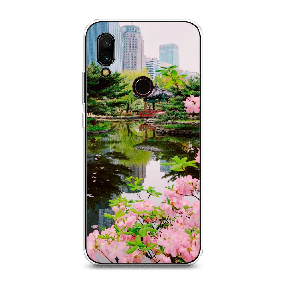 

Чехол на Xiaomi Redmi 7 "Сакура возле озера", Зеленый;розовый;голубой, 35050-2