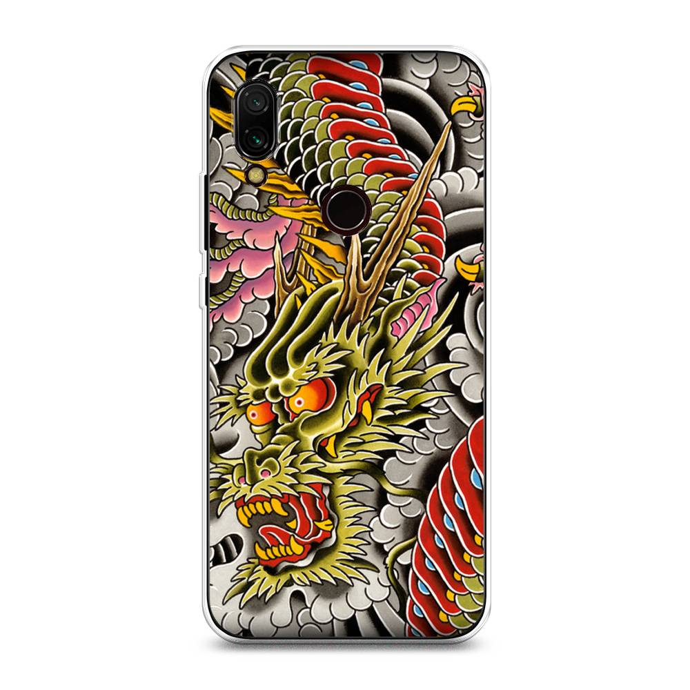 

Чехол на Xiaomi Redmi 7 "Японский дракон", Желтый;розовый;красный, 35050-4