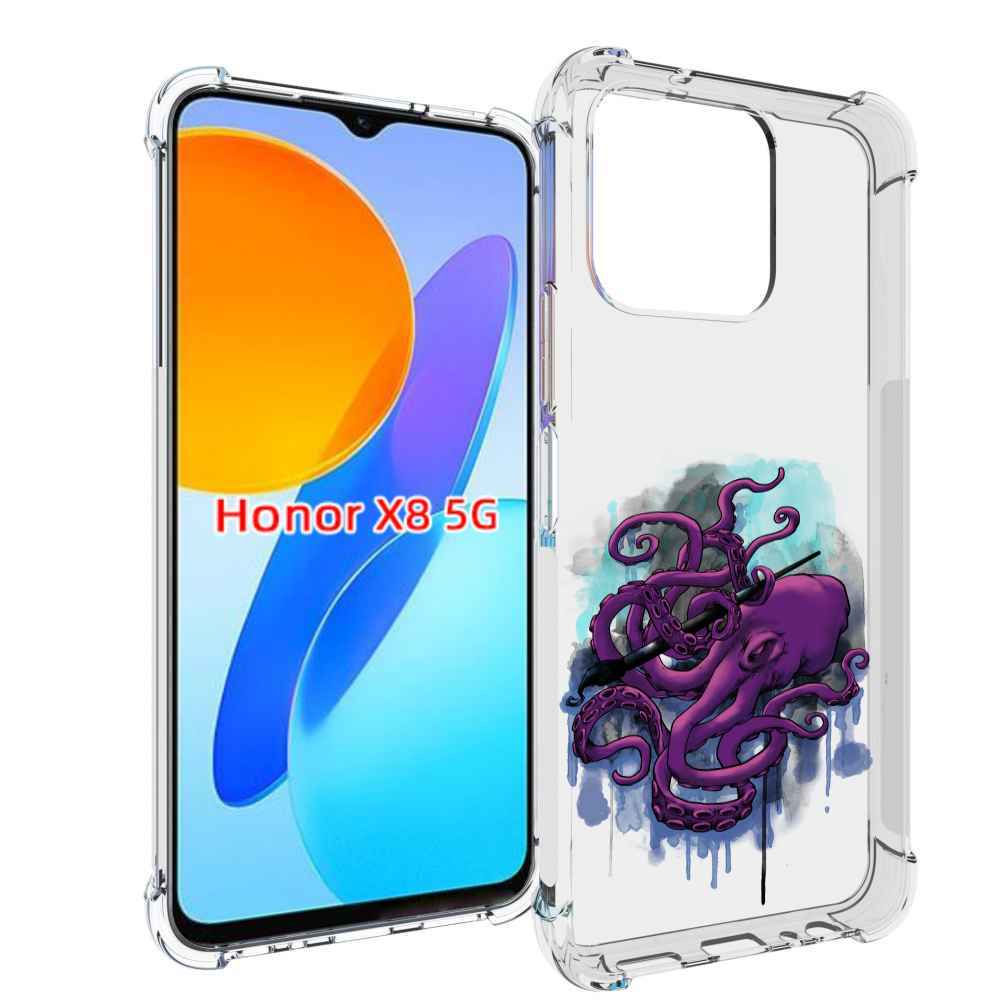 

Чехол MyPads фиолетовый осьминог для Honor X8 5G, Прозрачный, Tocco