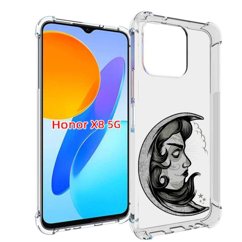 

Чехол MyPads черно белая луна с лицом для Honor X8 5G, Прозрачный, Tocco