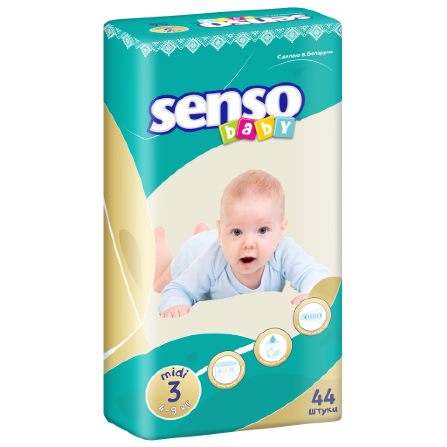 

Подгузники Senso Baby, р 3 midi, 4-9 кг, 44 шт