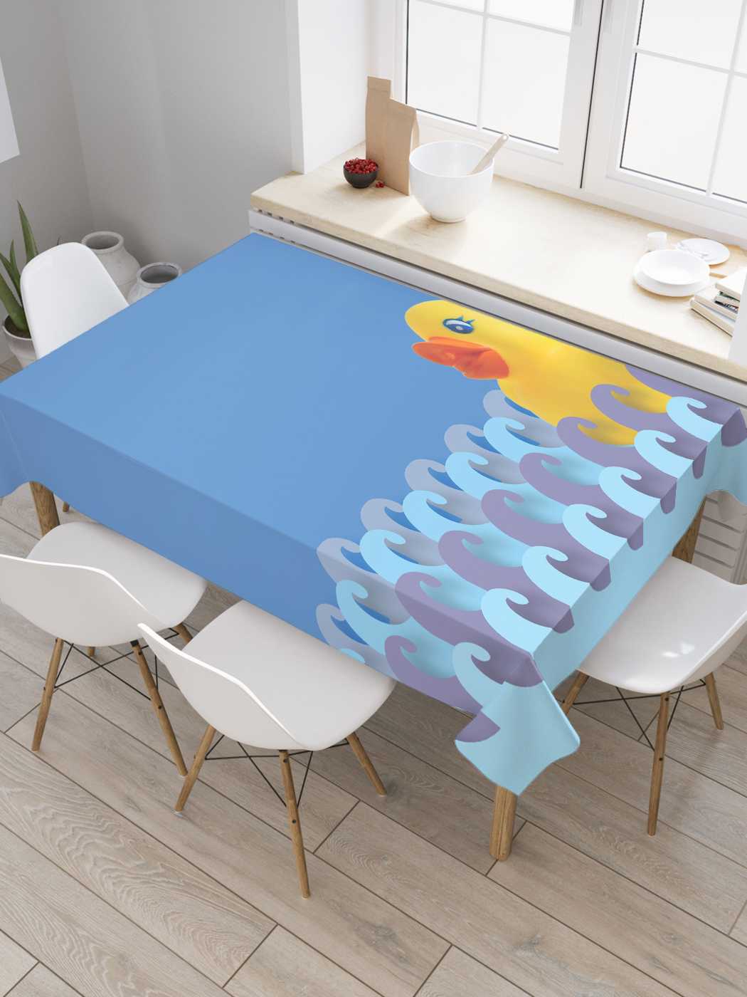 

Скатерть прямоугольная JoyArty "Утенок покоряет волны" из сатена, 180x145 см, Утенок покоряет волны