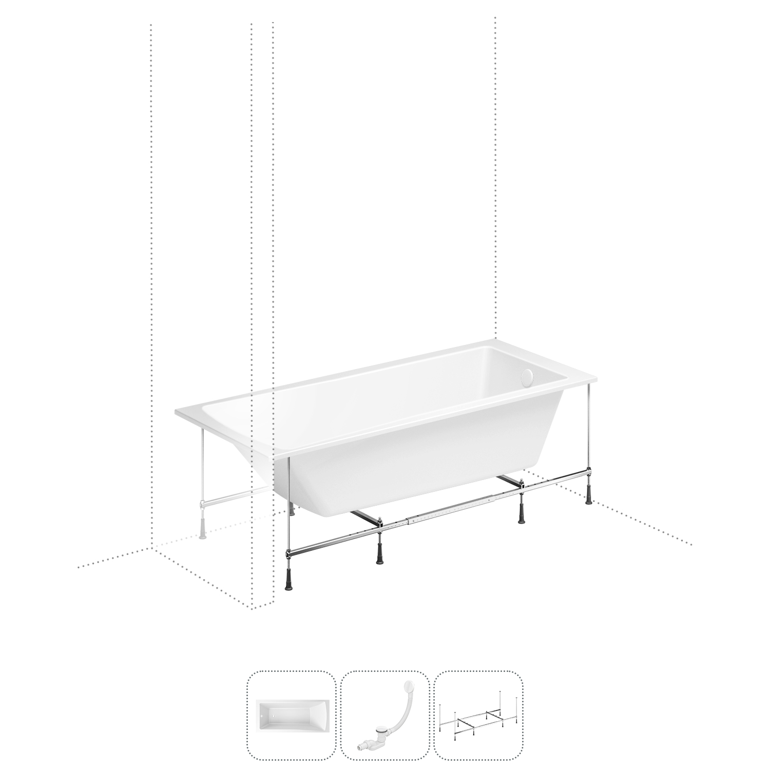 

Акриловая ванна 150x70 см Lavinia Boho One 202010975 в наборе 3 в 1, Белый, bath_LB_sifon.One.3v1