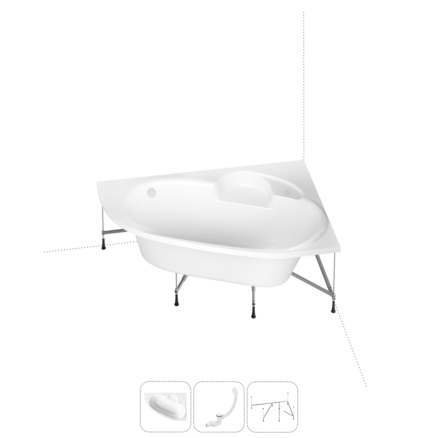 

Угловая ванна акриловая 160x105 Lavinia Boho Bell Pro 202010990 набор 3 в 1, правая, Белый, bath_LB_sifon.Rock.4v1