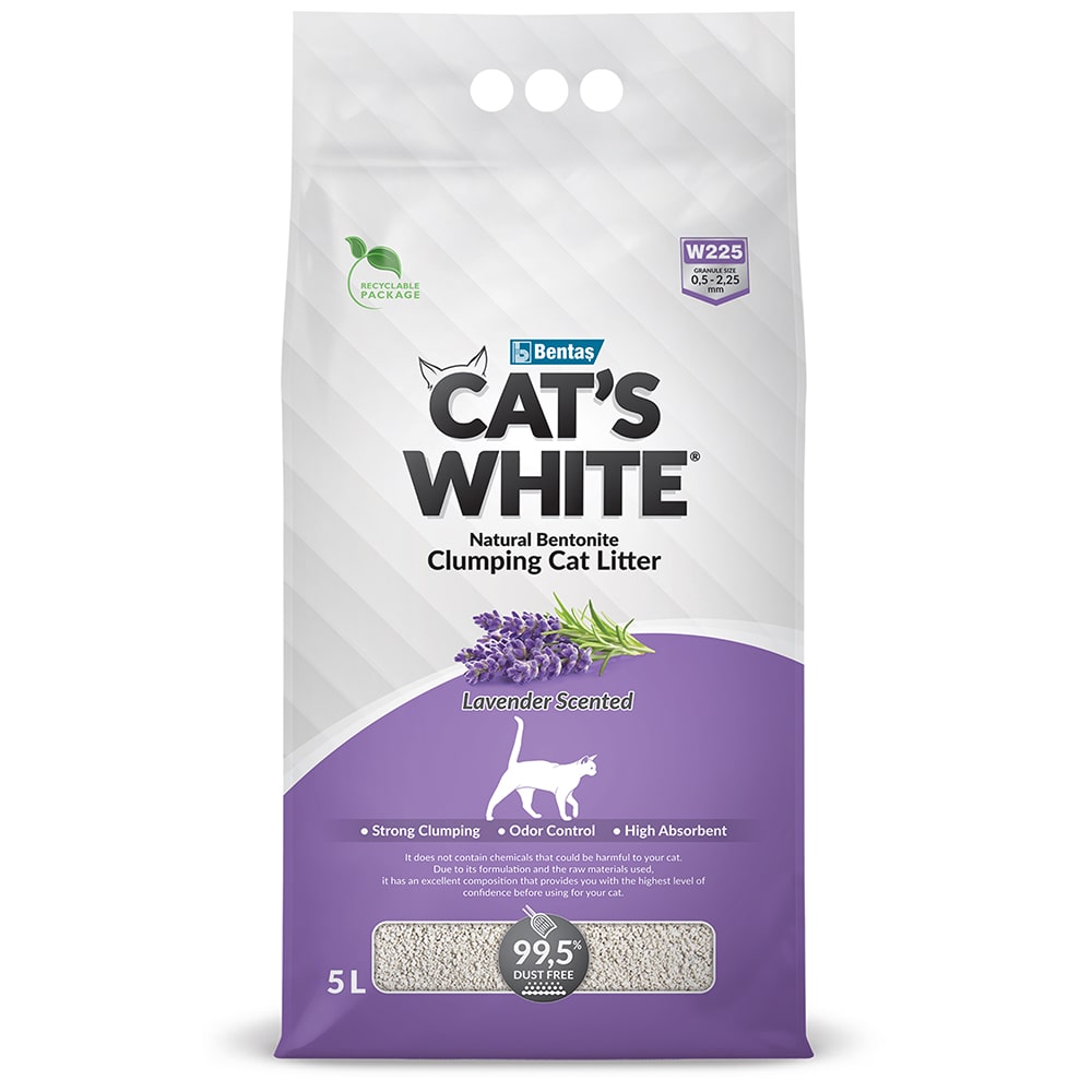 фото Наполнитель комкующийся cat's white lavender с нежным ароматом лаванды, 5л