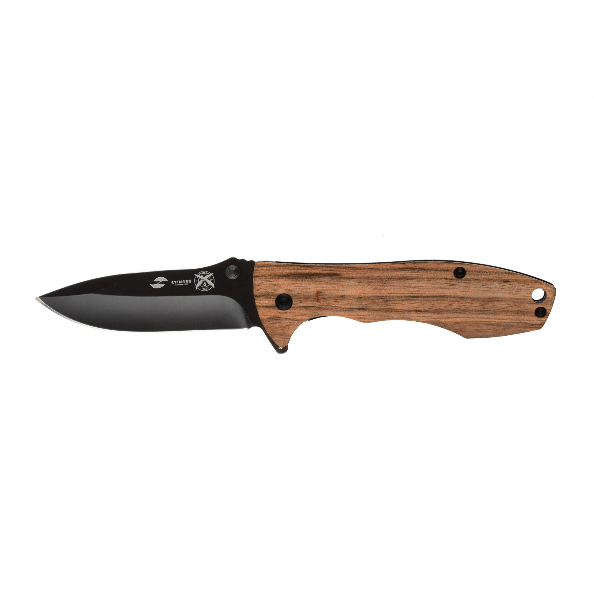Нож складной Stinger, клинок 80 мм, рукоять: сталь/эбеновое дерево, коричневый (FK-632ZW)