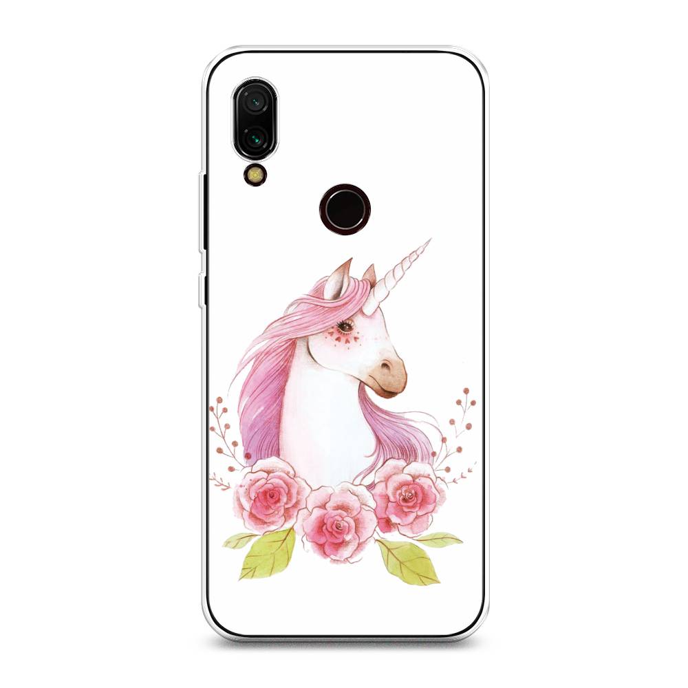 

Чехол на Xiaomi Redmi 7 "Единорог цветы", Белый;розовый;серый, 35050-1