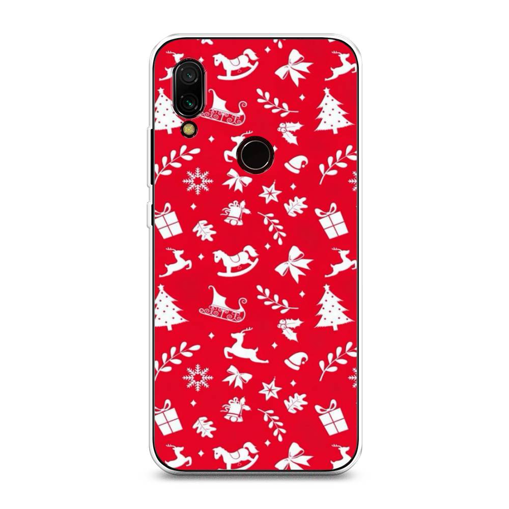 

Чехол на Xiaomi Redmi 7 "Красный новогодний фон", Красный;белый, 35050-5