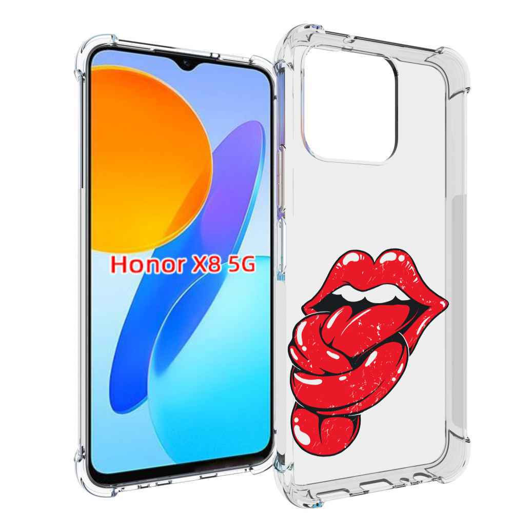 

Чехол MyPads яркие губы с языком для Honor X8 5G, Прозрачный, Tocco