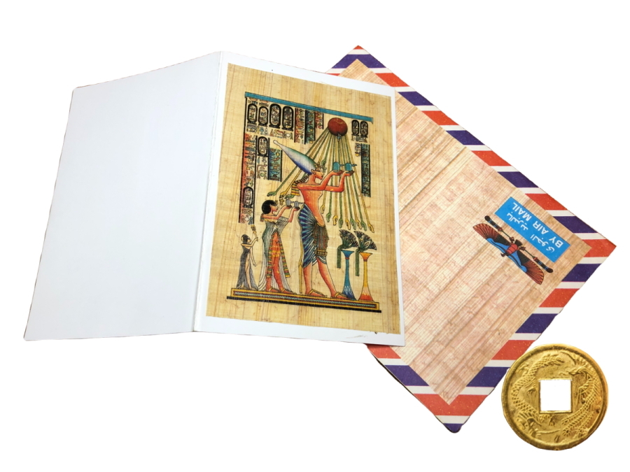 фото Холст из папируса с конвертом №35(11,5 х 8) + монета денежный талисман elg