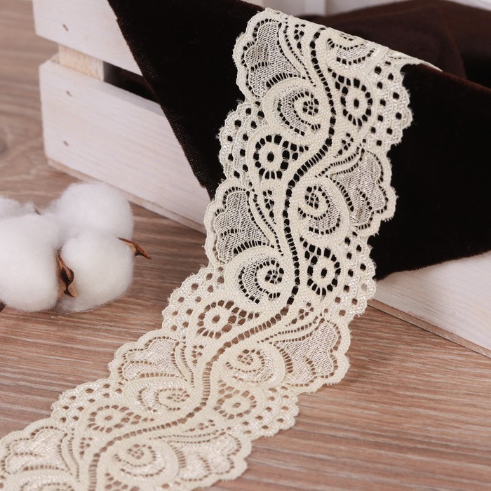 

Кружево эластичное Арт Узор, цвет молочный, 65 мм х 9 м