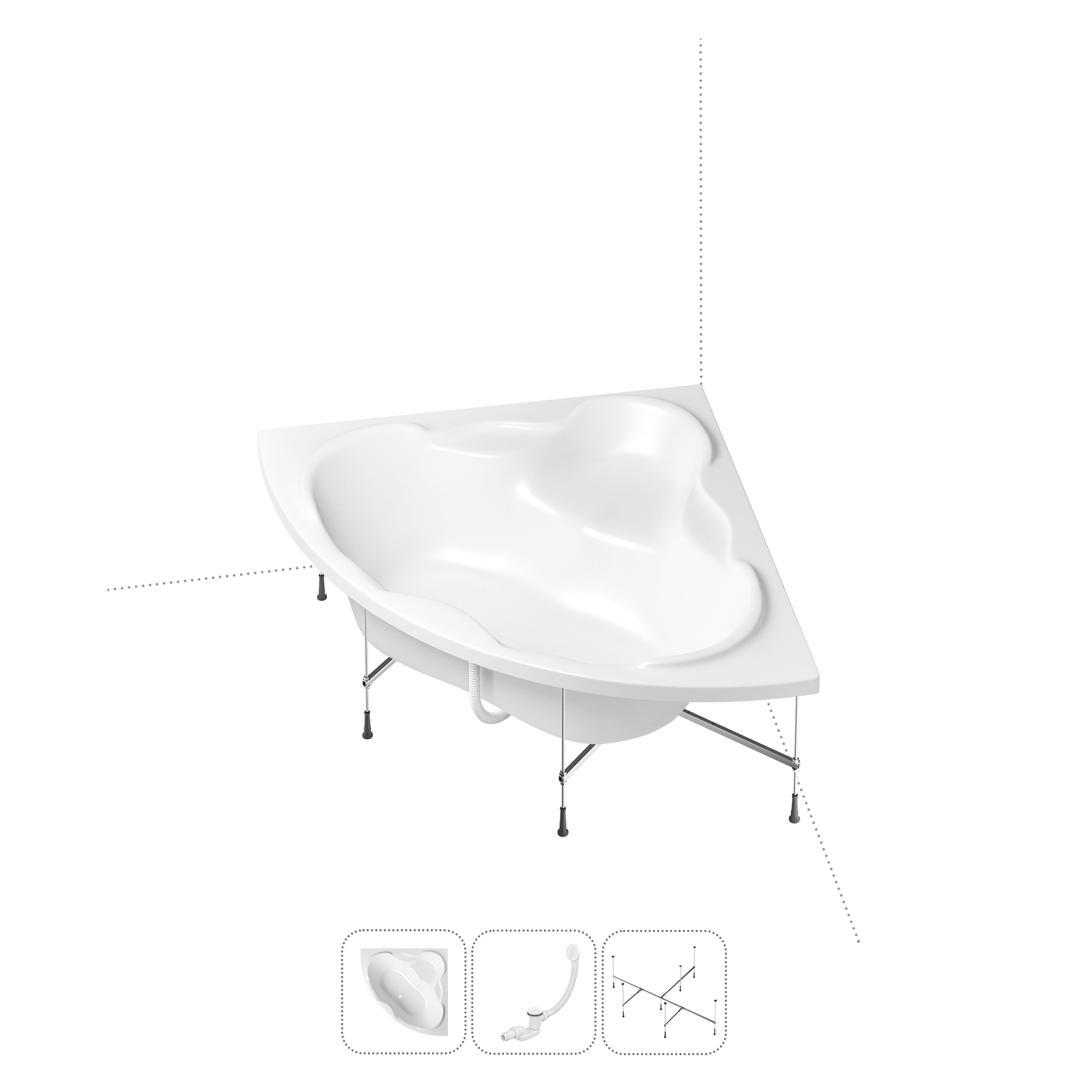 

Угловая ванна акриловая 140x140 Lavinia Boho Elegant 202010995 в наборе 3 в 1, Белый, bath_LB_sifon.Elegant.3v1