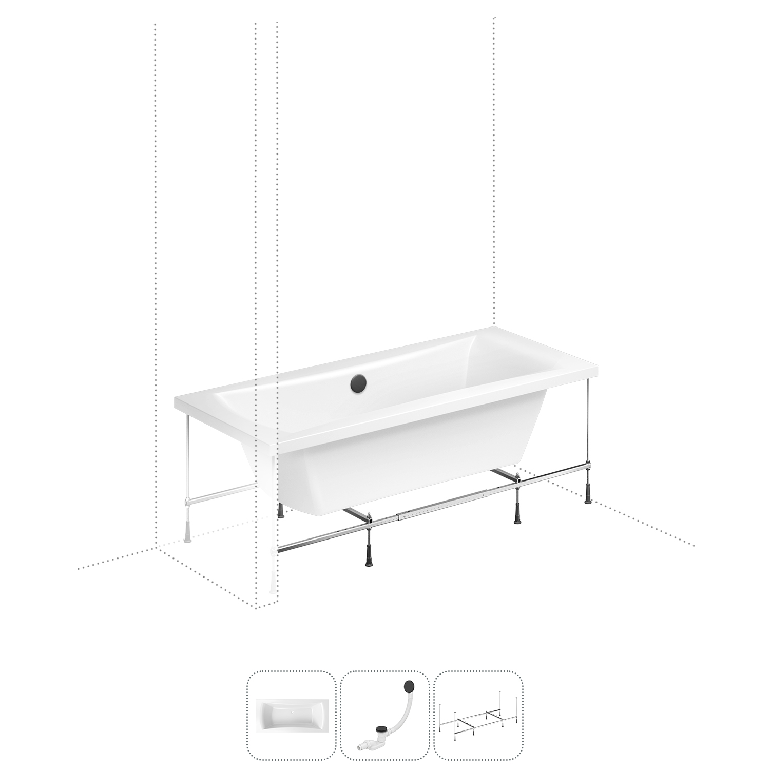 

Акриловая ванна 180x80 см Lavinia Boho Evan 202011017 в наборе 3 в 1, Белый, bath_LB_sifon.Evan.3v1