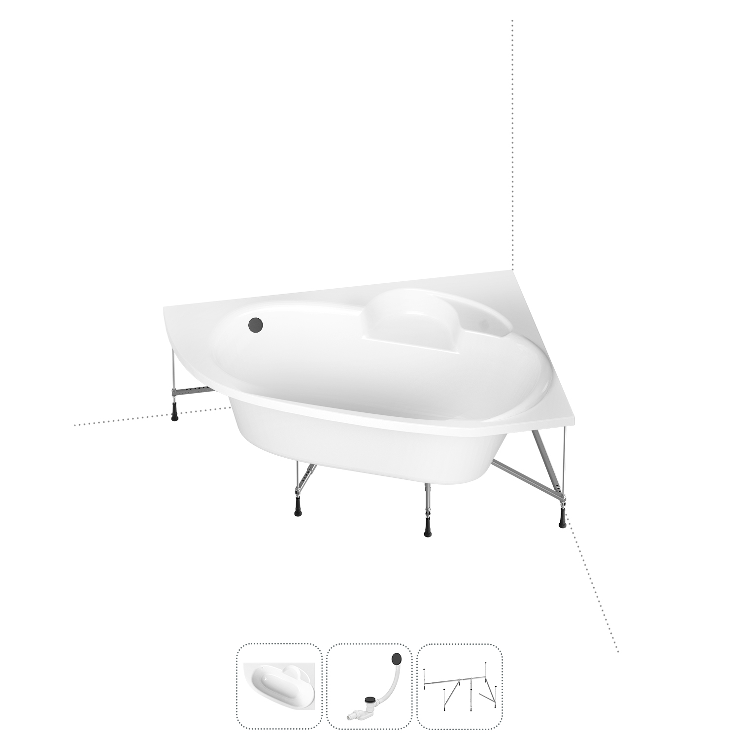 

Угловая ванна акриловая 150x100 Lavinia Boho Bell Pro 202011034 набор 3 в 1, правая, Белый, bath_LB_sifon.Bell Pro.3v1_слив-перелив матовый черный