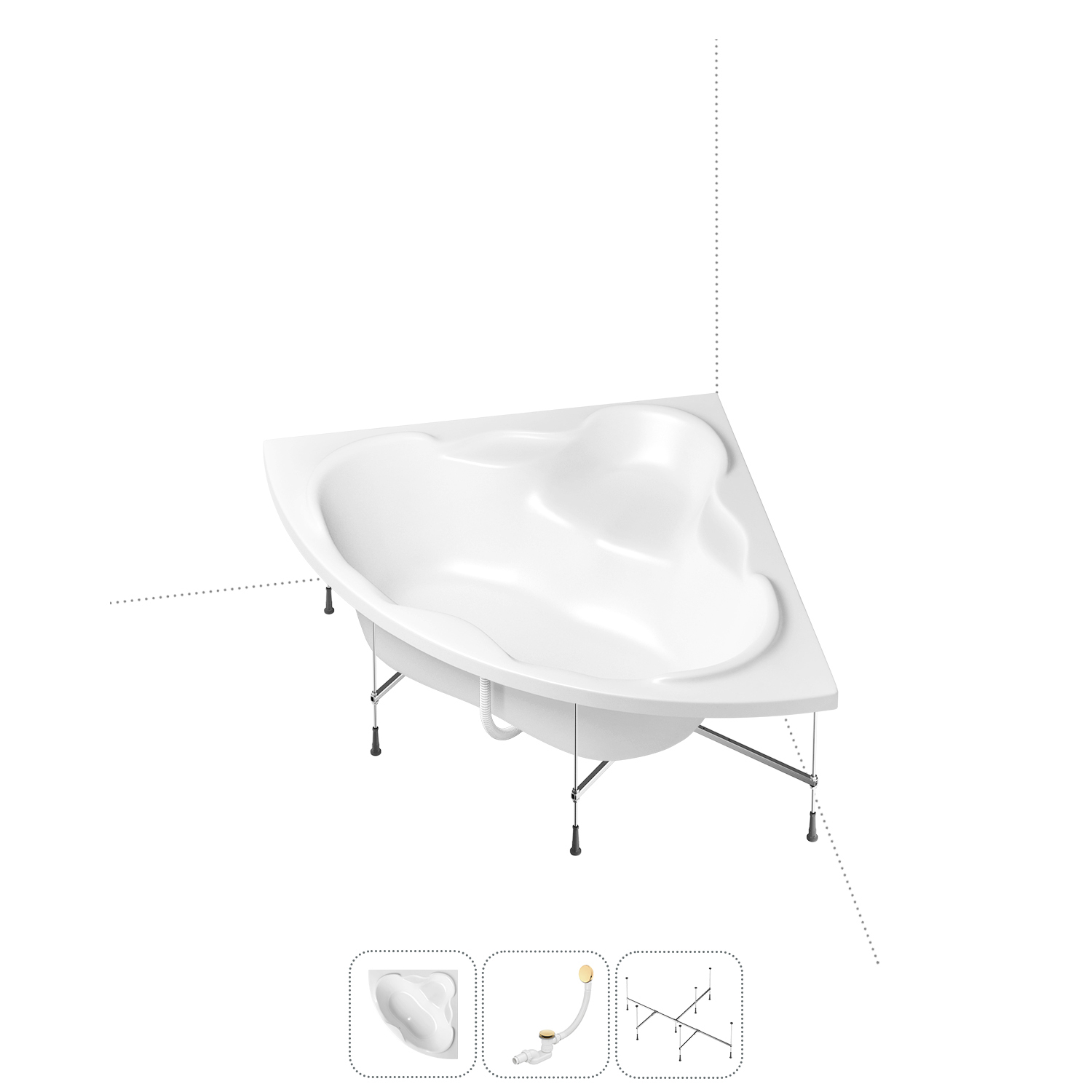 

Угловая ванна акриловая 150x150 Lavinia Boho Elegant 202011088 в наборе 3 в 1, Белый, bath_LB_sifon.Elegant.3v1