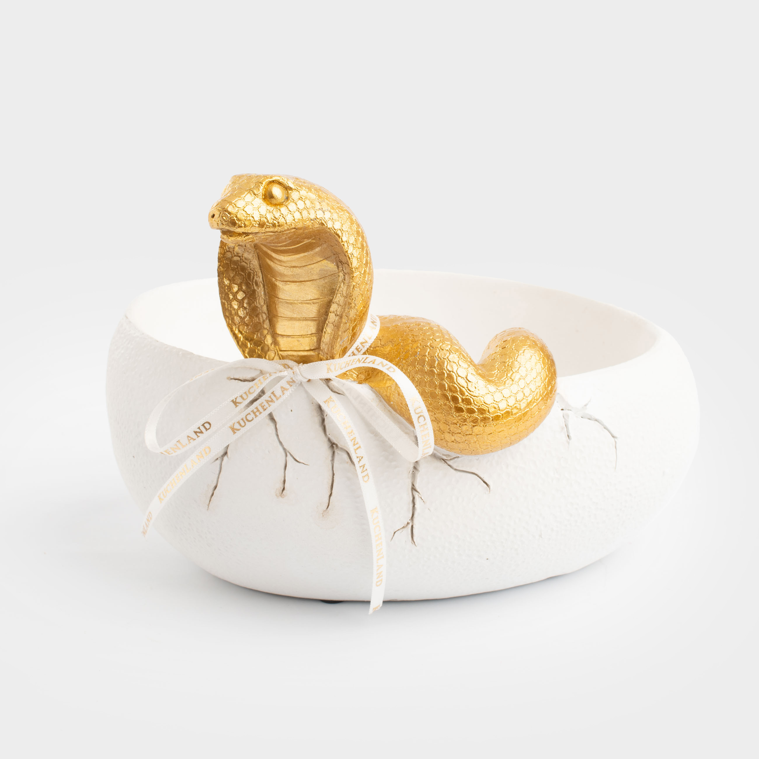 

Конфетница, 18х13 см, полирезин, бело-золотистая, Кобра в яйце, Cobra gold