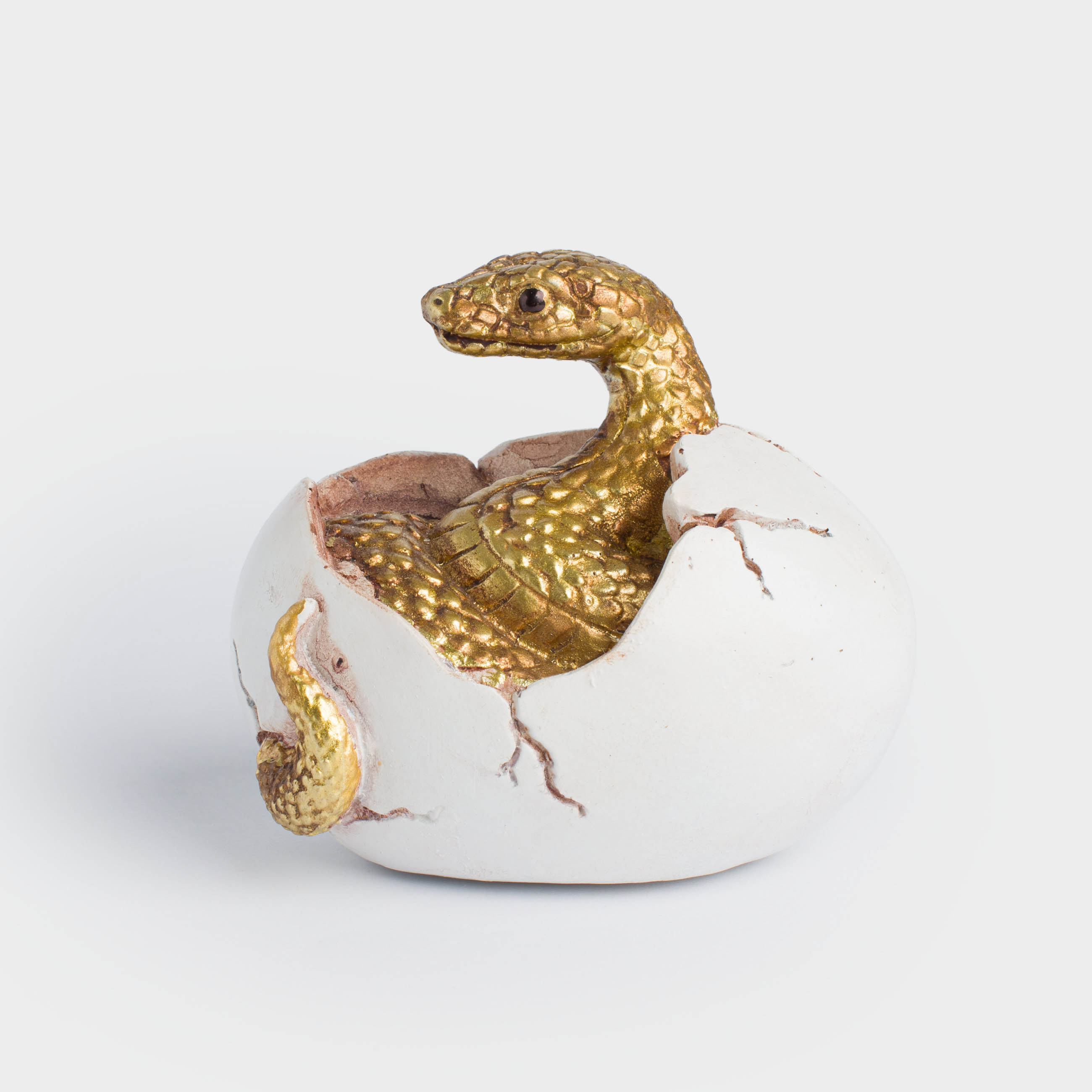 

Статуэтка, 8 см, полирезин, молочно-золотистая, Змея, Snake gold, Белый;золотистый