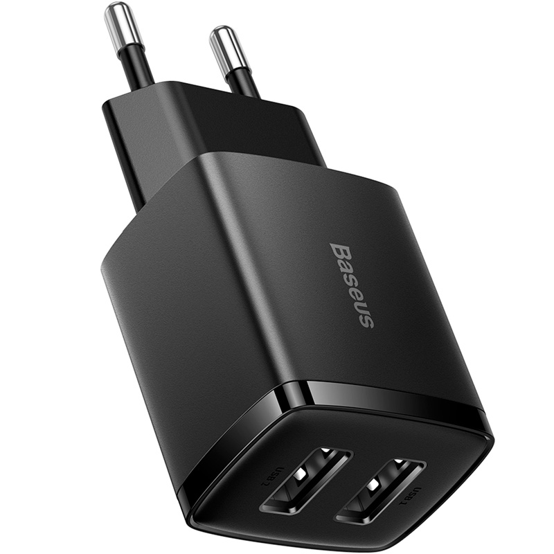 фото Сетевое зарядное устройство 2xusb baseus compact charger 2u 10.5w - черное (ccxj010201)