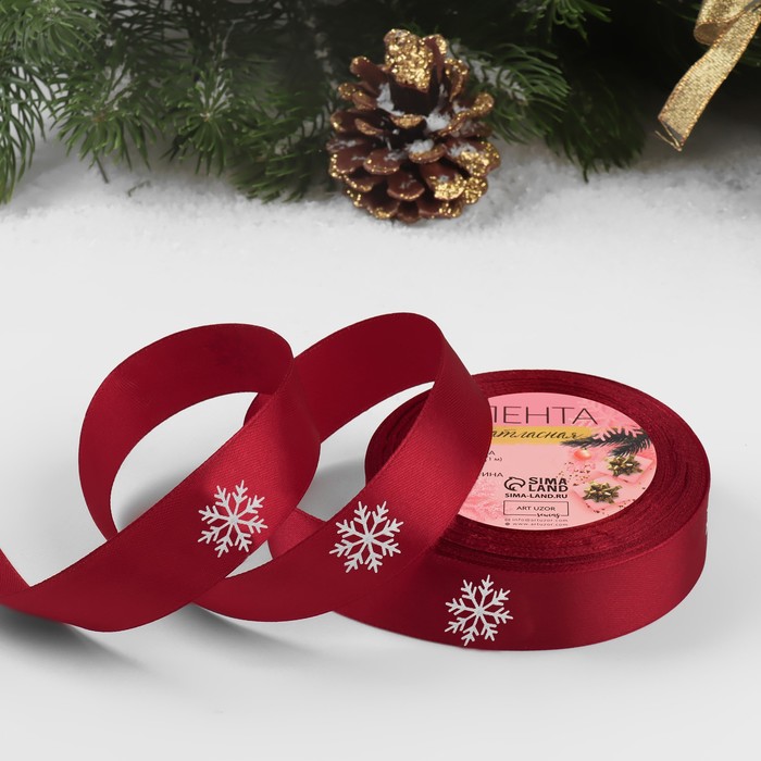 

Лента атласная Арт Узор Снежинки, цвет №033 красный-белый, 25 мм х 23 м, Разноцветный