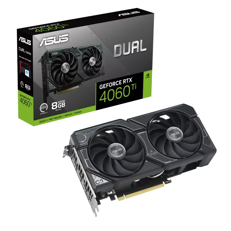 

Видеокарта ASUS Dual GeForce RTX 4060 Ti 8GB (DUAL-RTX4060TI-8G), Черный, GeForce RTX 4060 Ti Dual