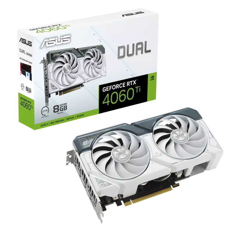 

Видеокарта ASUS NVIDIA GeForce RTX 4060 Ti White Edition Dual (DUAL-RTX4060TI-8G-WHITE), Белый, GeForce RTX 4060 Ti White Edition Dual