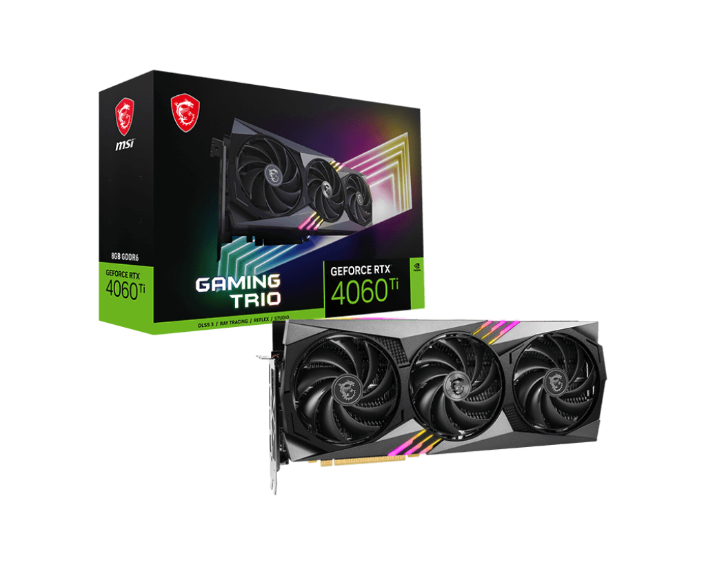 

Видеокарта MSI NVIDIA GeForce RTX 4060 Ti Gaming TRIO, Черный, GeForce RTX 4060 Ti Gaming TRIO