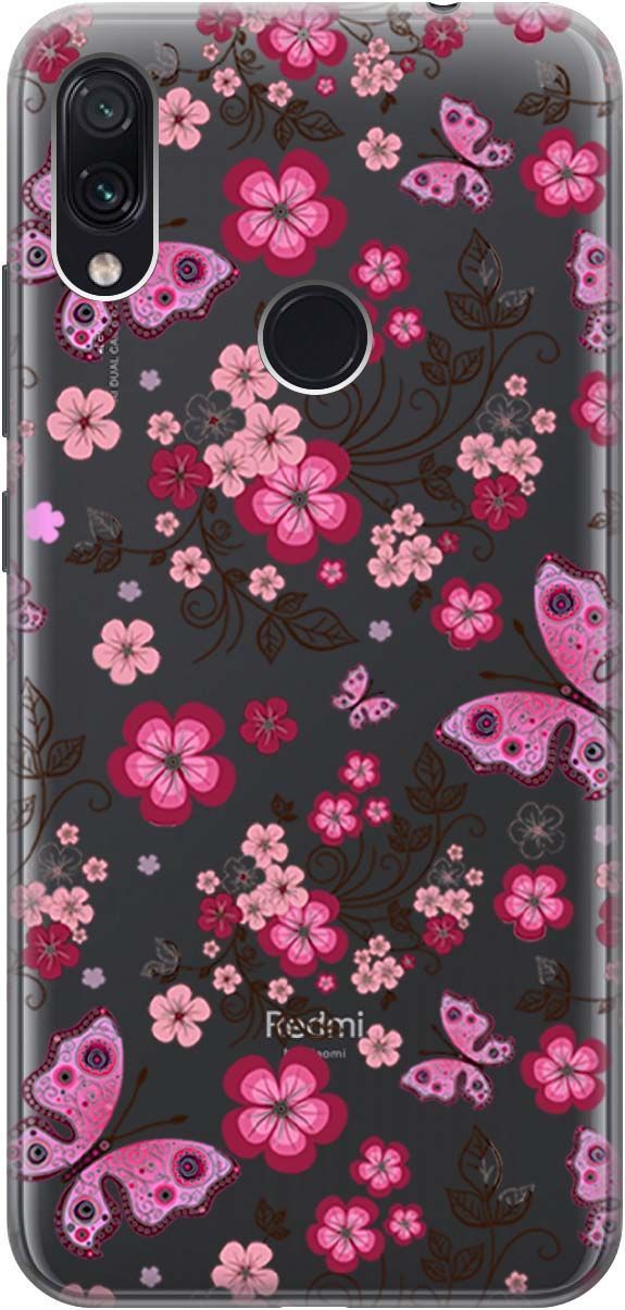 

Чехол на Xiaomi Redmi Note 7 "Butterflies and Flowers" прозрачный, Прозрачный;розовый, 0