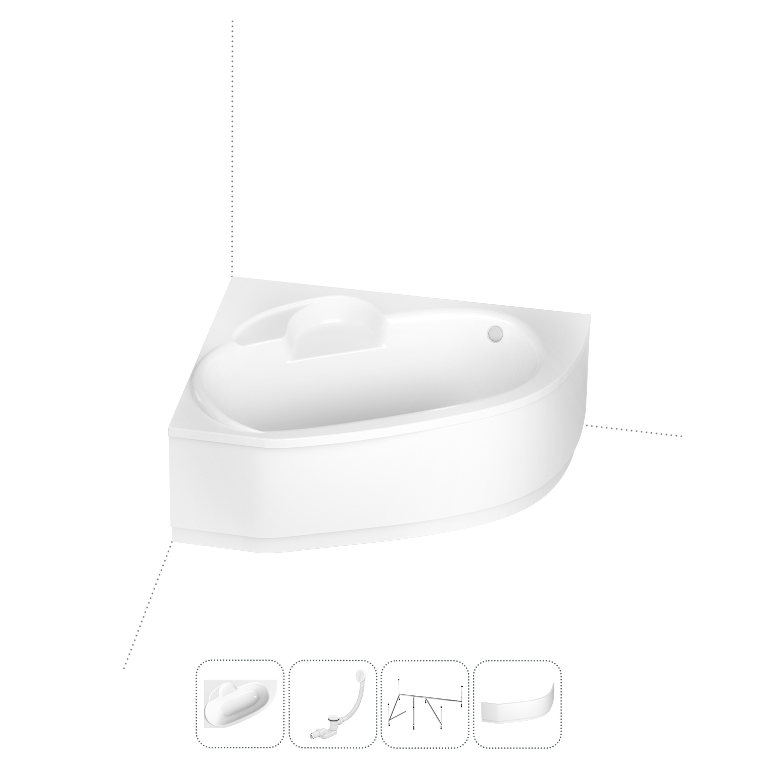 

Угловая ванна акриловая 140x95 Lavinia Boho Bell Pro 202011169 набор 4 в 1, левая, Белый, bath_LB_sifon.Rock.4v1