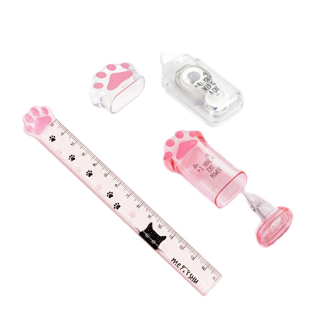 

Канцелярский набор MESHU, pink-white, 3 предмета точилка, корректирующая лента, линейка, Белый;розовый, pink-white