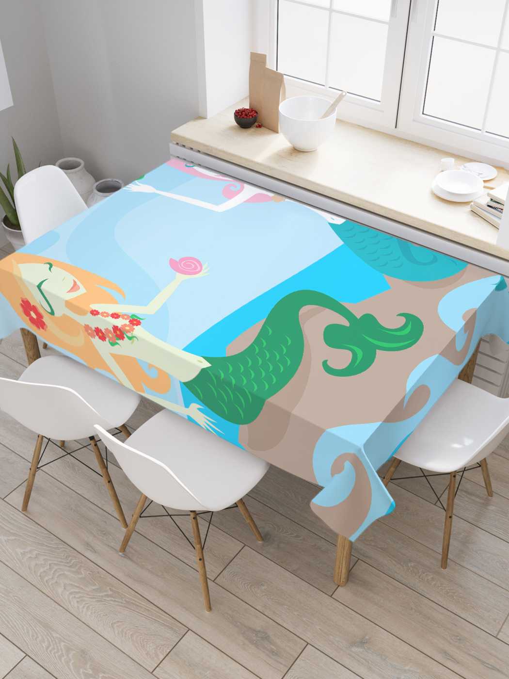 

Скатерть прямоугольная JoyArty "Радостные русалки" из сатена, 120x145 см, Радостные русалки