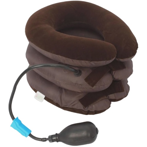 фото Трехслойная надувная подушка - воротник для шеи из велюра rokea, коричневый nobrand