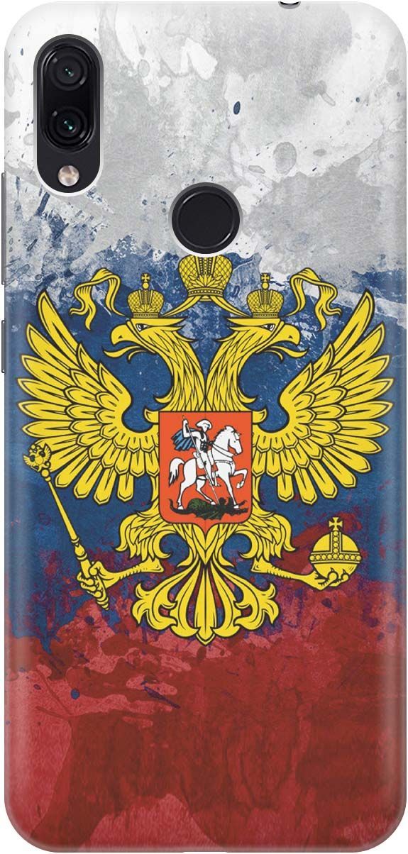 

Чехол на Xiaomi Redmi Note 7 "Герб и Флаг РФ", Голубой;желтый, 449