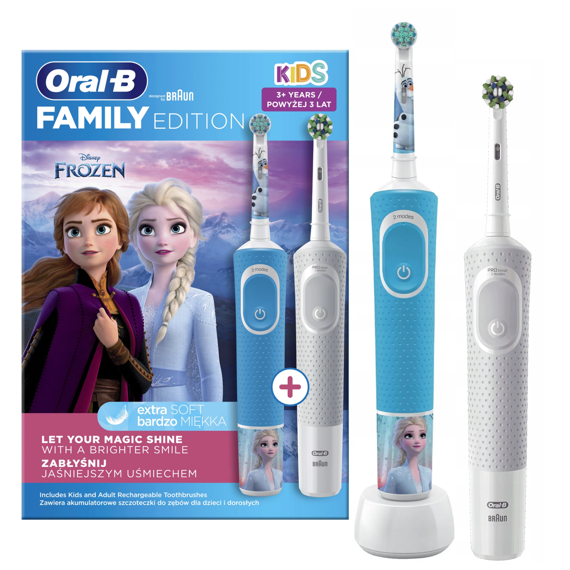 Электрическая зубная щетка Oral-B Family Edition White + Kids Frozen белый, голубой электрическая зубная щетка oral b io series 8 limited edition белый