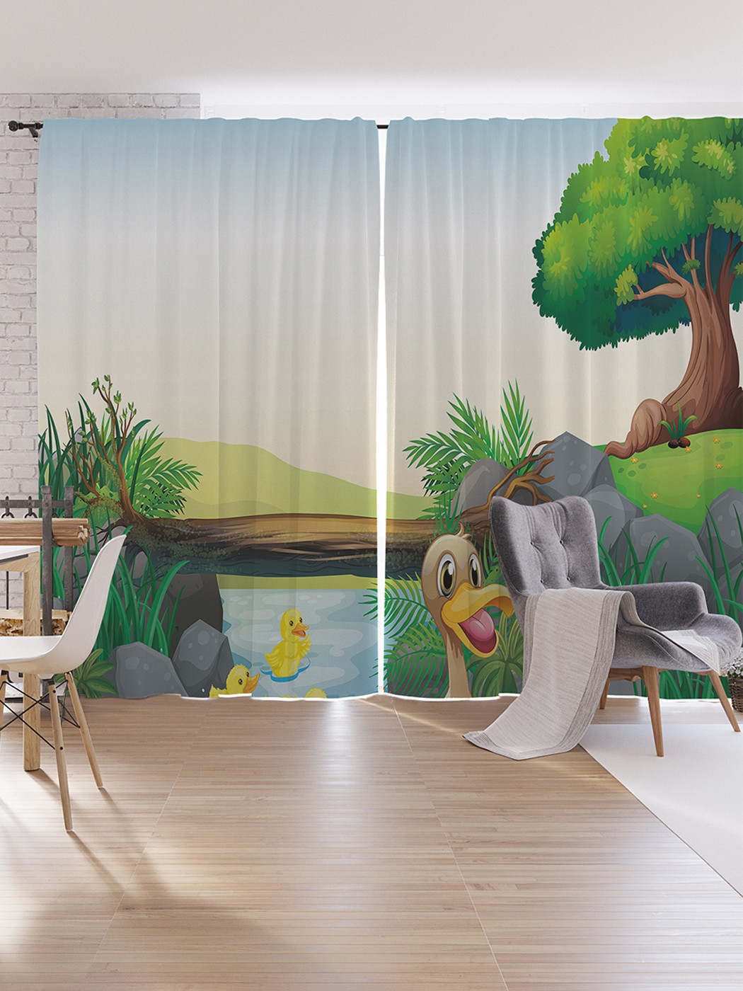 

Шторы под лён JoyArty "Утиная радость", серия Oxford DeLux, 340х265 см, Утиная радость