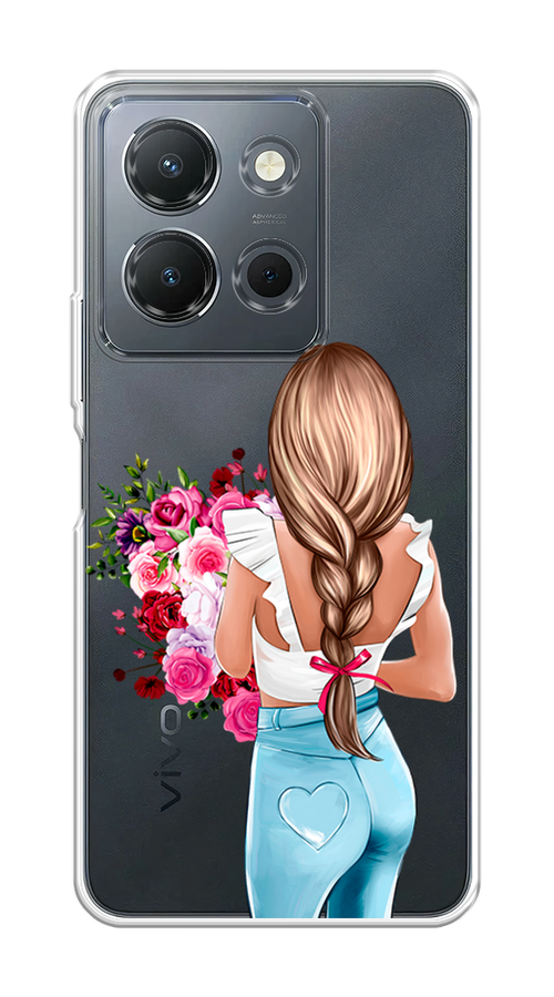 

Чехол на Vivo Y36 4G "Девушка с цветами", Коричневый;розовый;бирюзовый, 269250-1