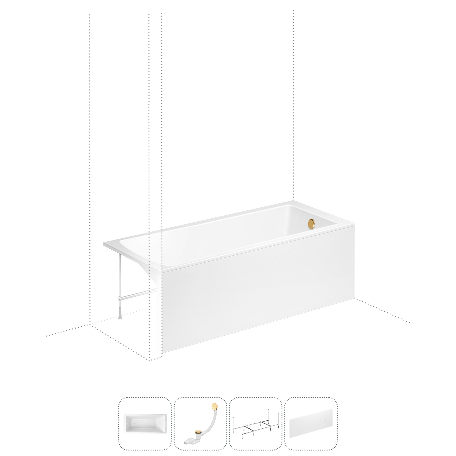 

Акриловая ванна 170x75 см Lavinia Boho One 202011254 в наборе 4 в 1, Белый, bath_LB_sifon.One.4v1