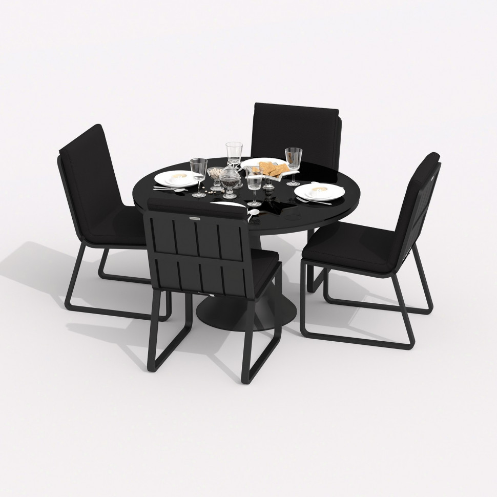 

Обеденная группа DIVA GIRA каркас карбон / стол стекло диа 110 / ткань черная, Черный