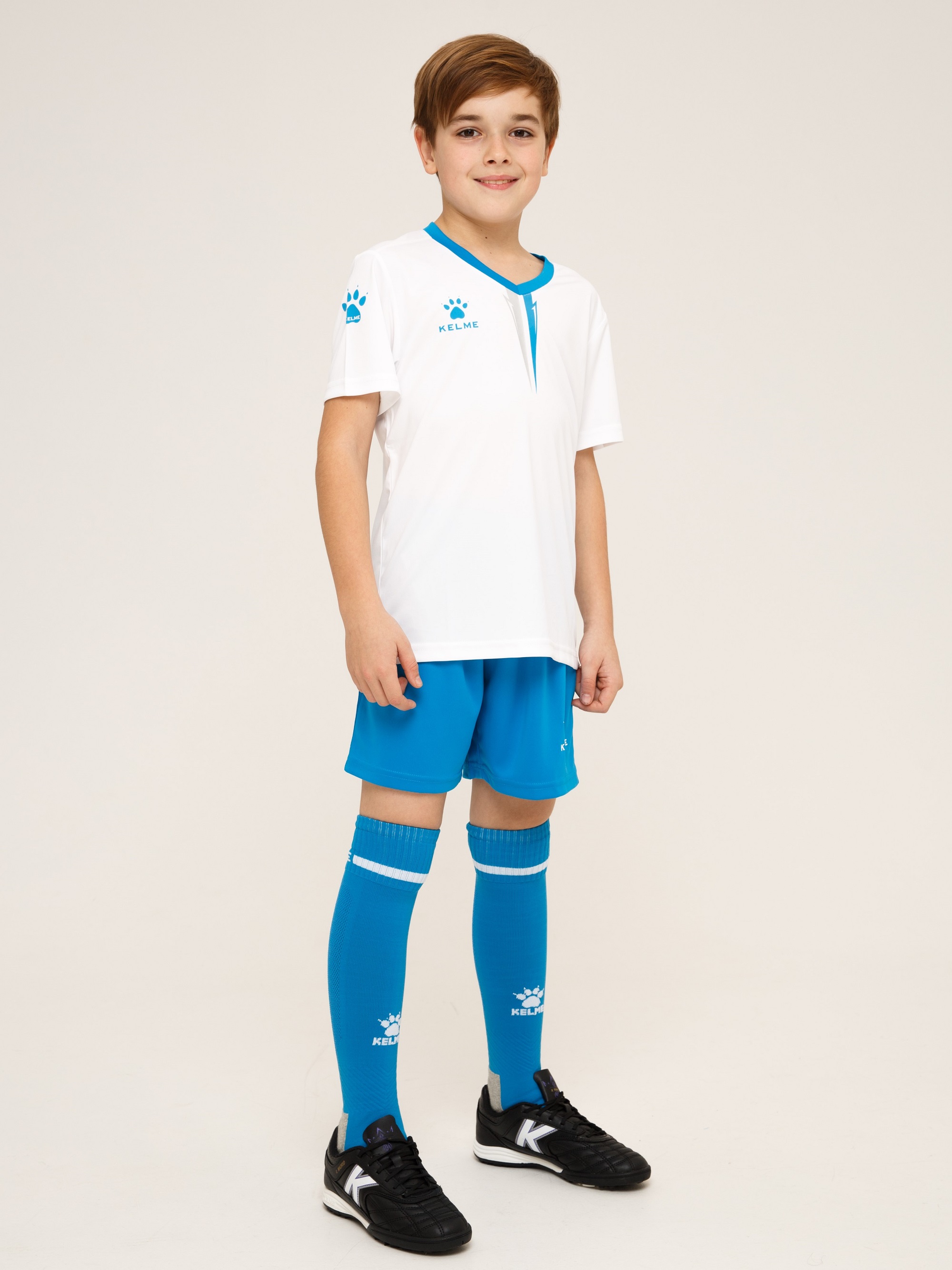 фото Костюм спортивный для мальчиков kelme short sleeve football set kid цв. белый р. 122