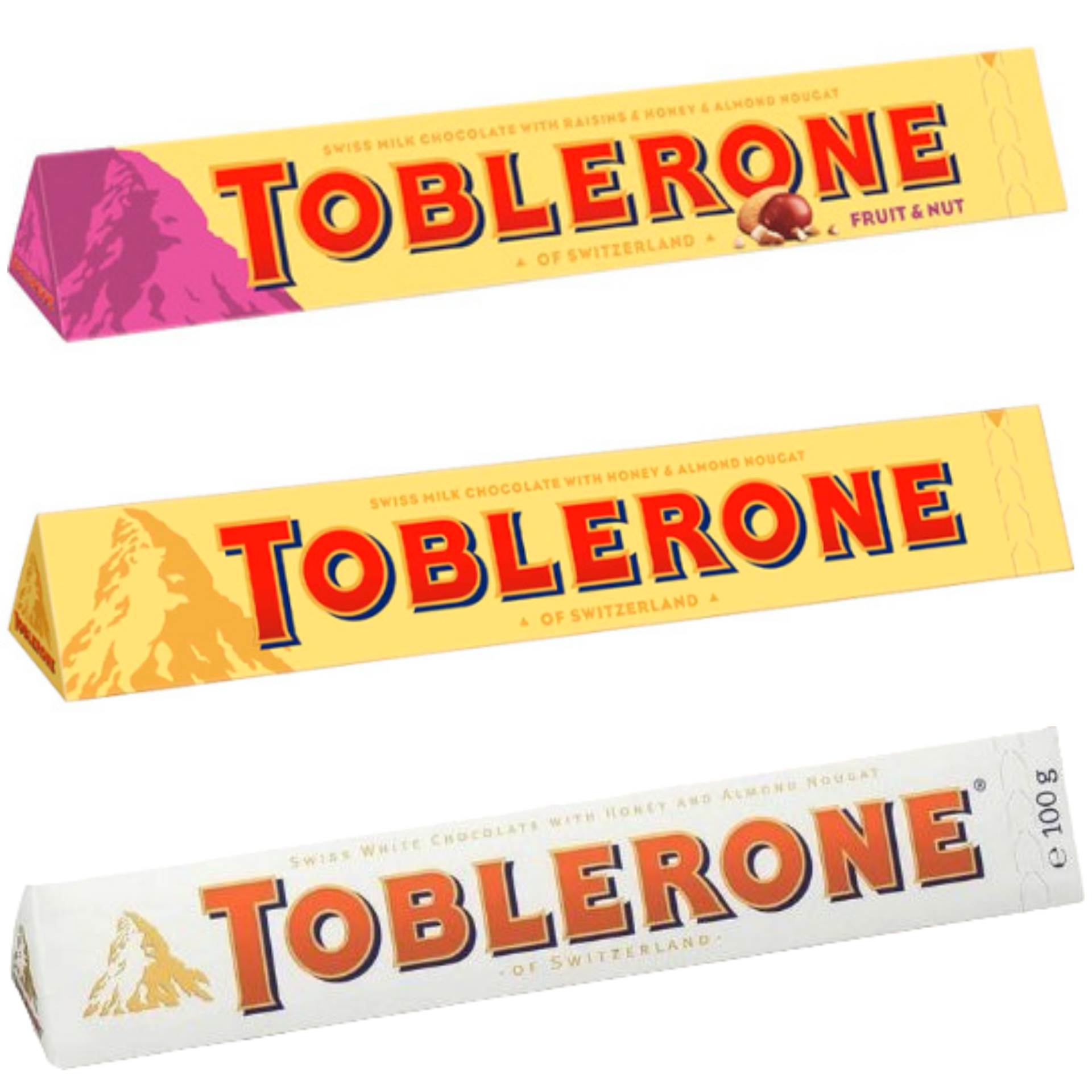 Молочный шоколад Toblerone Милк, Вайт, Фрут энд Нат, 100 г х 3 шт