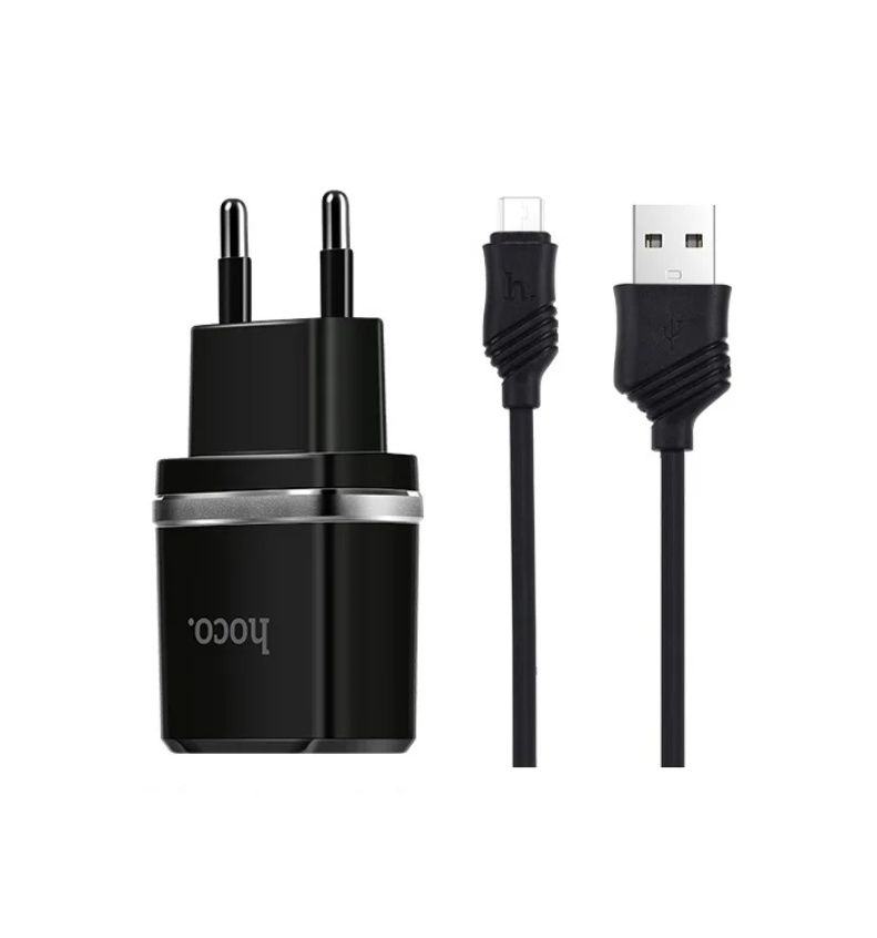 

Сетевое зарядное устройство+кабель Micro-USB Hoco C12, 2USB, 2.4A, черный (64114)