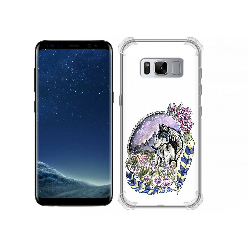 

Чехол MyPads Tocco для Samsung Galaxy S8 нарисованный волк в цветах с перьями, Прозрачный, Tocco