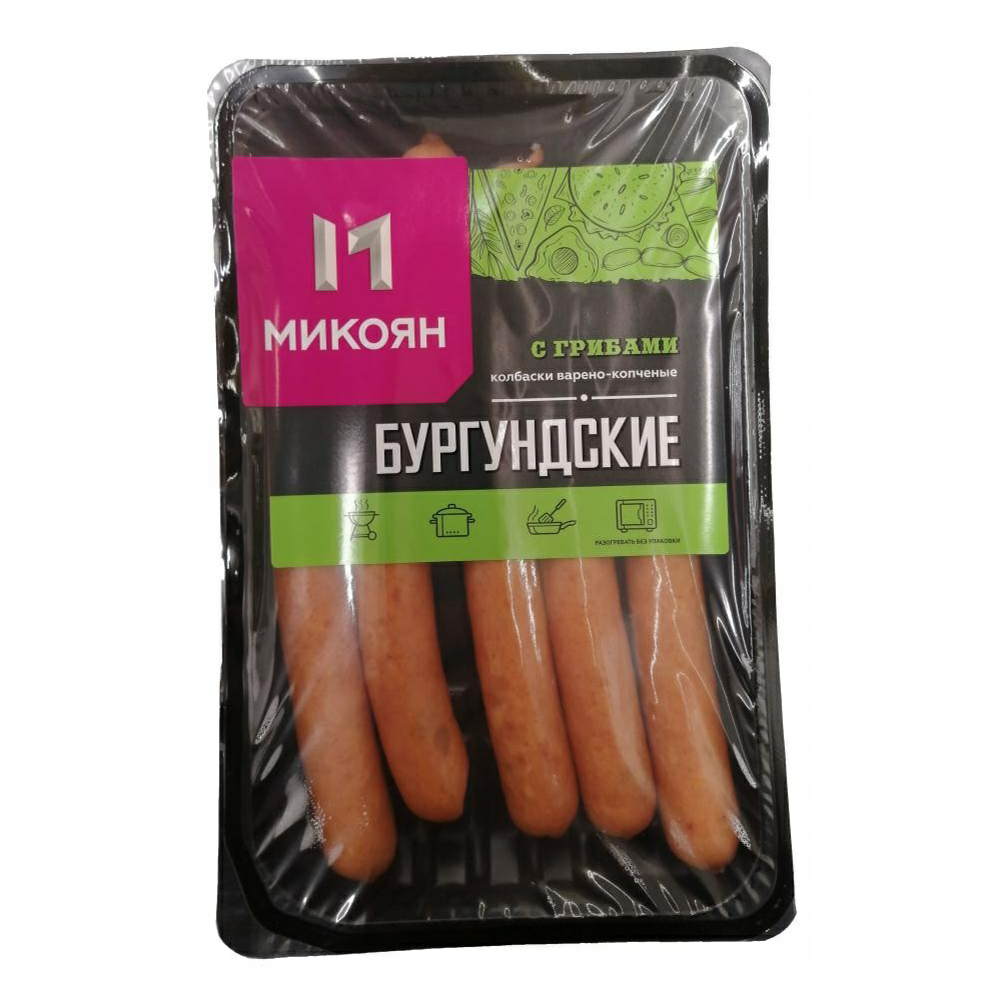 

Колбаски Микоян Бургундские варено-копченые 300 г