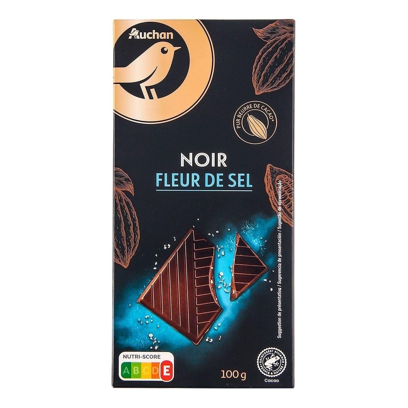 Шоколад АШАН Золотая птица Noir Fleur de sel темный 47% 100 г