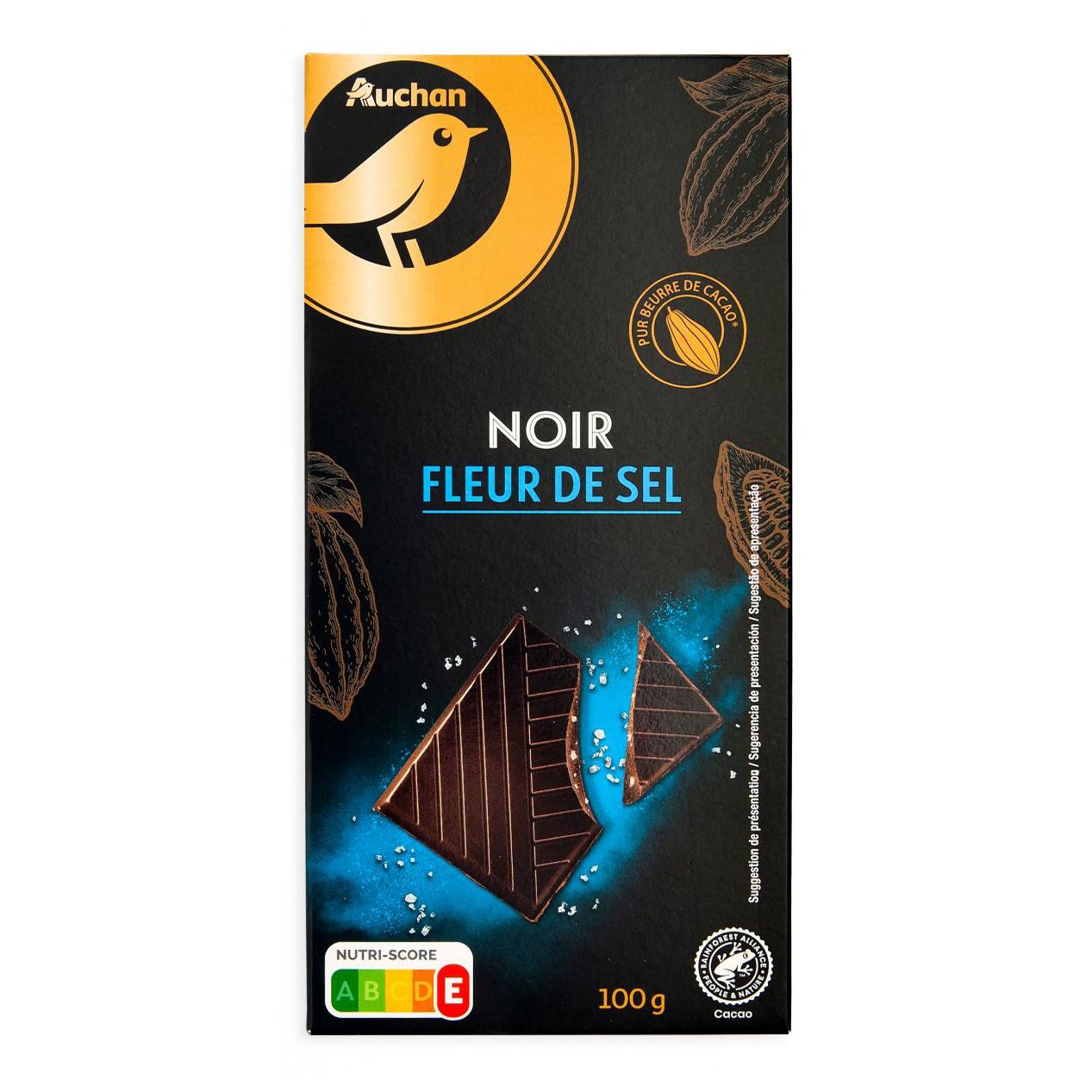 Шоколад АШАН Золотая птица Noir Fleur de sel темный 47% 100 г