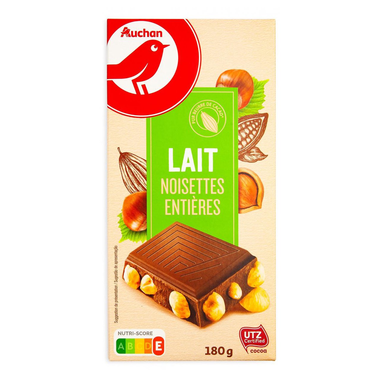 

Шоколад АШАН Красная птица Lait Noisettes Entieres молочный 180 г