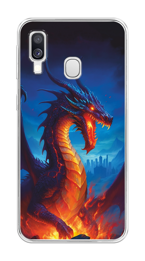 

Чехол на Samsung Galaxy A40 "Дракон над лавой", Оранжевый;коричневый;синий, 28050-1