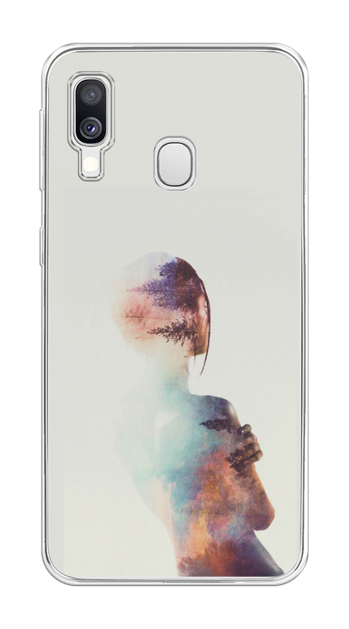 

Чехол на Samsung Galaxy A40 "Девушка-лес", Розовый;голубой;серый, 28050-1